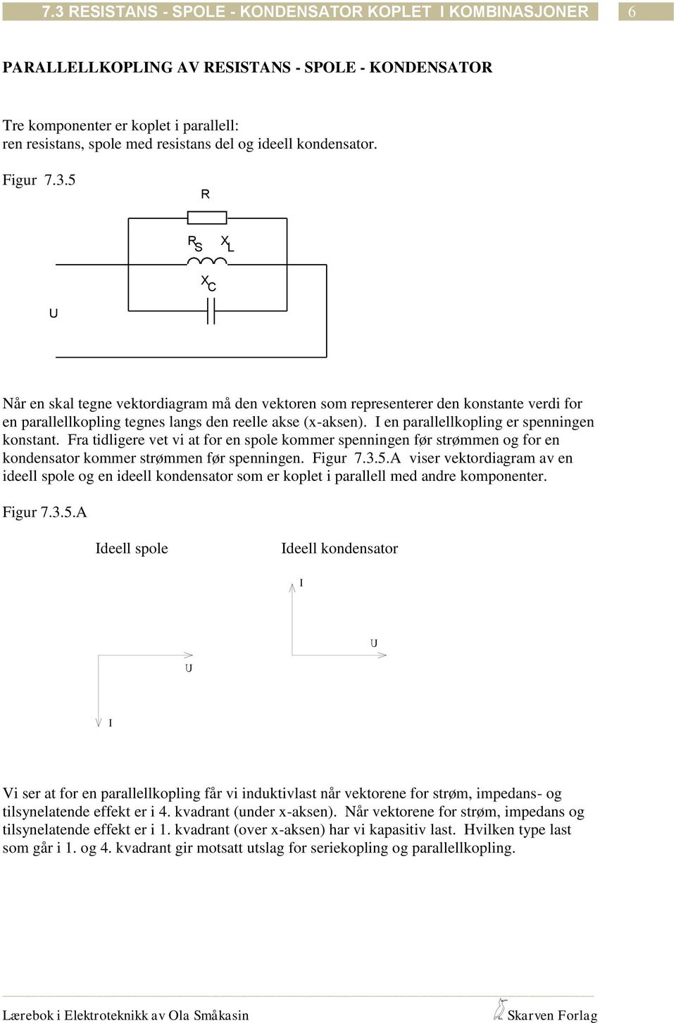 A viser vektordiagram av en ideell spole og en ideell kondensator som er koplet i parallell med andre komponenter. Figur 7.3.5.