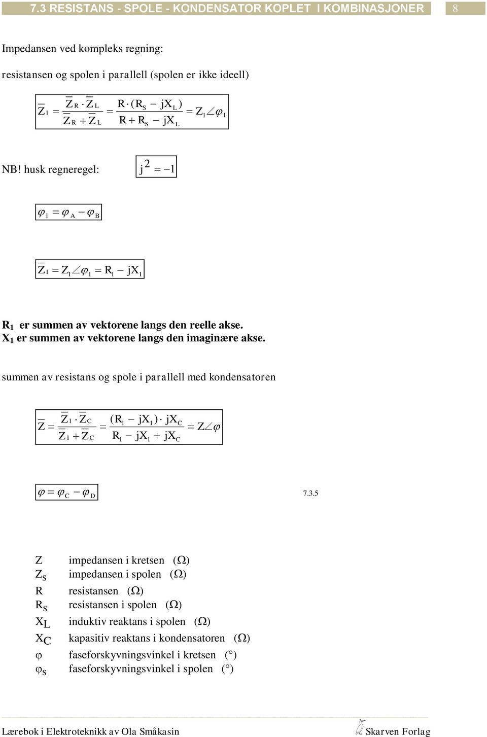 summen av resistans og spole i parallell med kondensatoren ( jx) jx jx jx D 7.3.