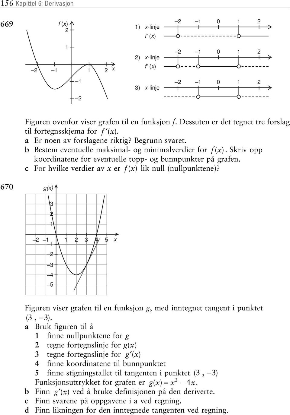 Begrunn svaret b Bestem eventuelle maksimal- og minimalverdier for f ( ) Skriv opp koordinatene for eventuelle topp- og bunnpunkter på grafen c For hvilke verdier av er f ( ) lik null (nullpunktene)?