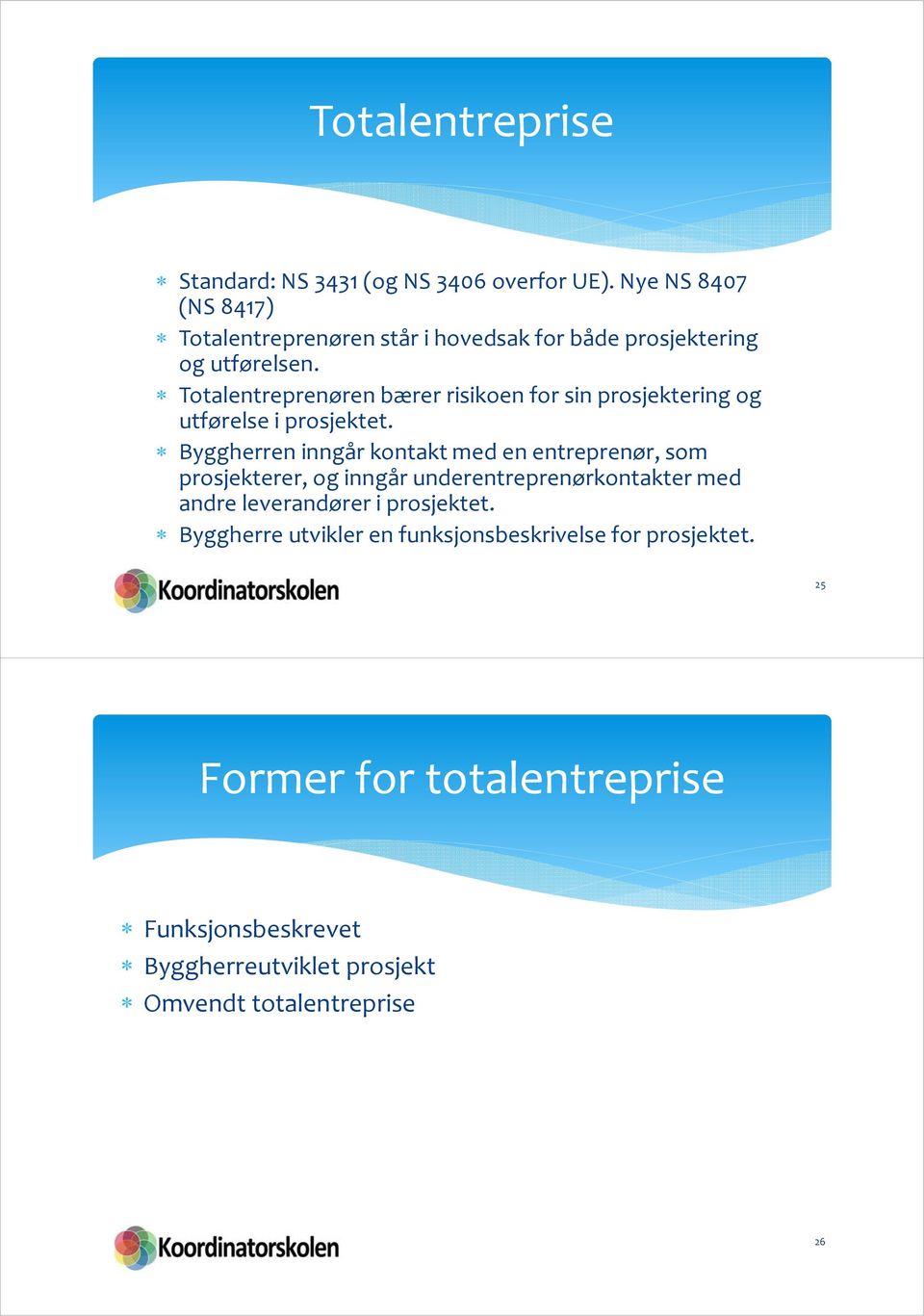 Totalentreprenøren bærer risikoen for sin prosjektering og utførelse i prosjektet.