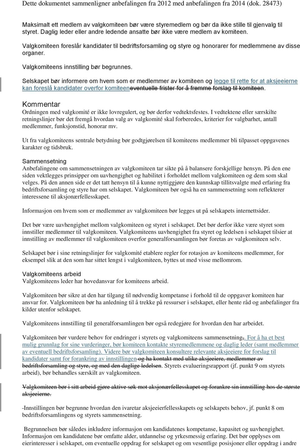 Selskapet bør informere om hvem som er medlemmer av komiteen og legge til rette for at aksjeeierne kan foreslå kandidater overfor komiteeneventuelle frister for å fremme forslag til komiteen.