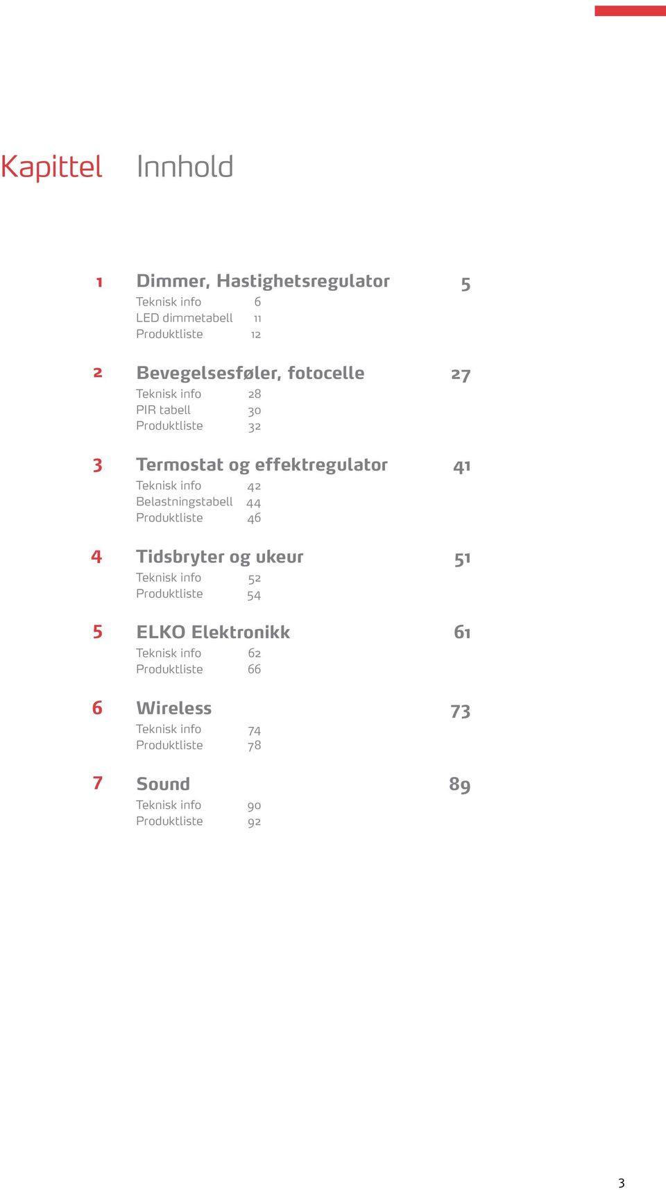 info 42 Belastningstabell 44 Produktliste 46 Tidsbryter og ukeur 51 Teknisk info 52 Produktliste 54 ELKO Elektronikk