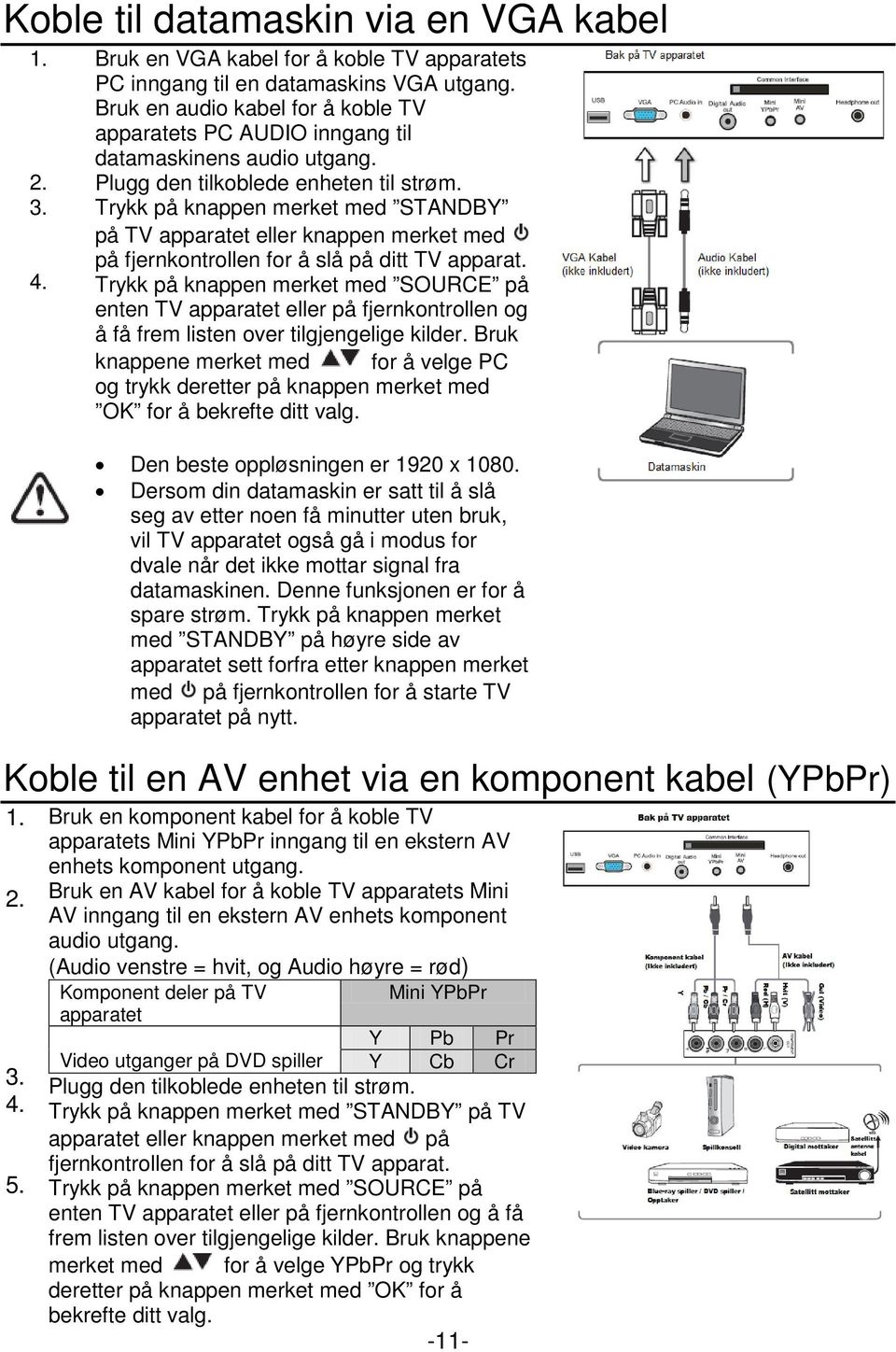 Trykk på knappen merket med STANDBY på TV apparatet eller knappen merket med på fjernkontrollen for å slå på ditt TV apparat.