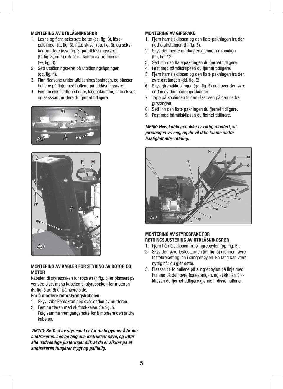 4. Fest de seks settene bolter, låsepakninger, flate skiver, og sekskantmuttere du fjernet tidligere. MONTERING AV GIRSPAKE 1.