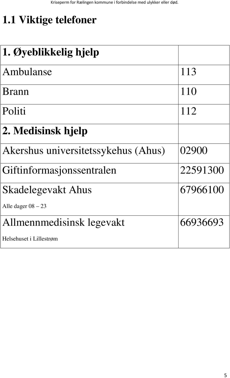 Medisinsk hjelp Akershus universitetssykehus (Ahus) 02900 Giftinformasjonssentralen