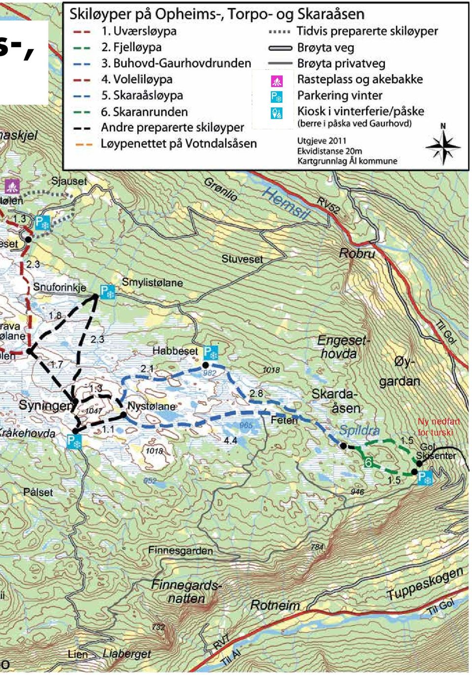 Skaranrunden Andre preparerte skiløyper Løypenettet på Votndalsåsen Tidvis preparerte skiløyper Brøyta veg