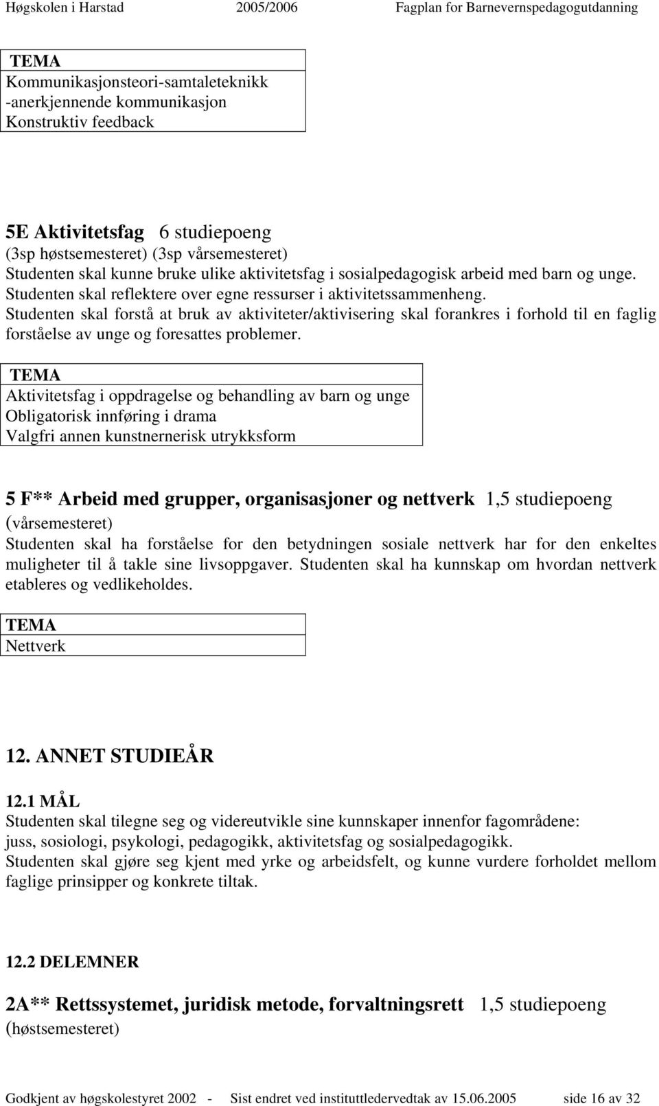 Studenten skal forstå at bruk av aktiviteter/aktivisering skal forankres i forhold til en faglig forståelse av unge og foresattes problemer.