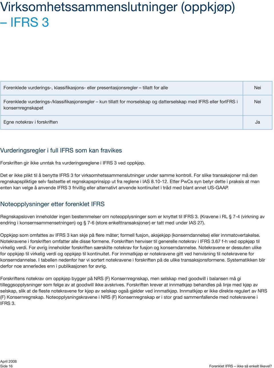 oppkjøp. Det er ikke plikt til å benytte IFRS 3 for virksomhetssammenslutninger under samme kontroll.