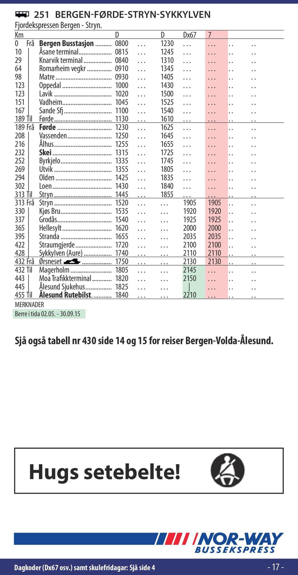 ......... 167 Sande Sfj... 1100... 1540.......... 189 Til Førde... 1130... 1610.......... 189 Frå Førde... 1230... 1625.......... 208 Vassenden... 1250... 1645.......... 216 Ålhus... 1255... 1655.