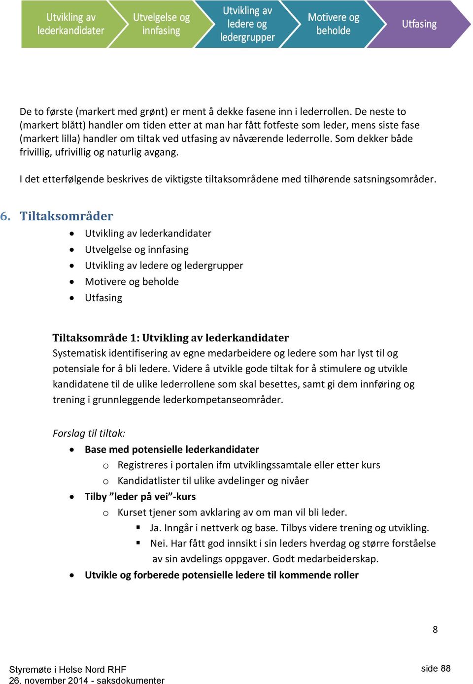 Som dekker både frivillig, ufrivillig og naturlig avgang. I det etterfølgende beskrives de viktigste tiltaksområdene med tilhørende satsningsområder. 6.