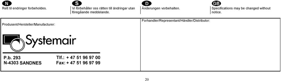 meddelande. Änderungen vorbehalten.