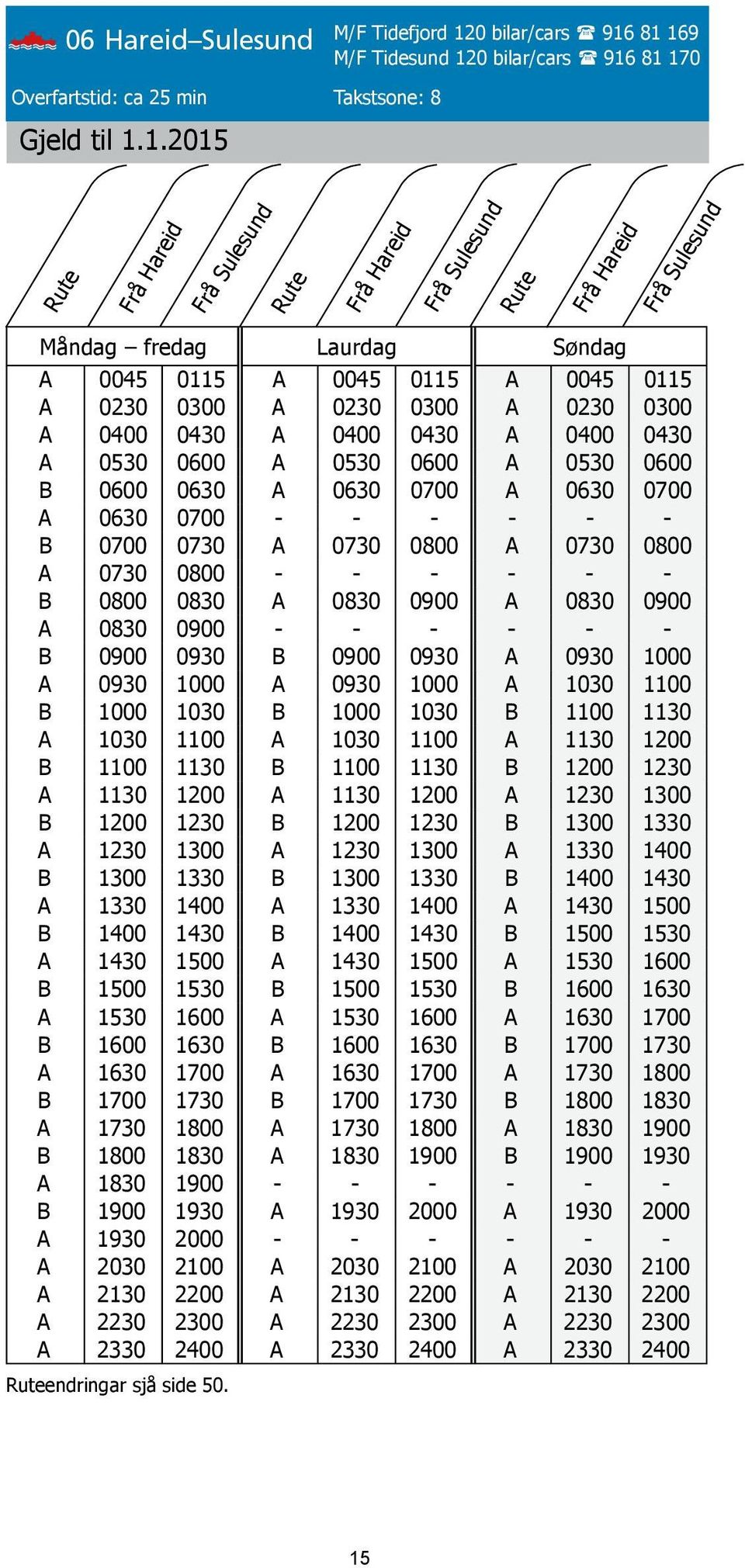 Søndag A 0045 0115 A 0045 0115 A 0045 0115 A 0230 0300 A 0230 0300 A 0230 0300 A 0400 0430 A 0400 0430 A 0400 0430 A 0530 0600 A 0530 0600 A 0530 0600 B 0600 0630 A 0630 0700 A 0630 0700 A 0630 0700