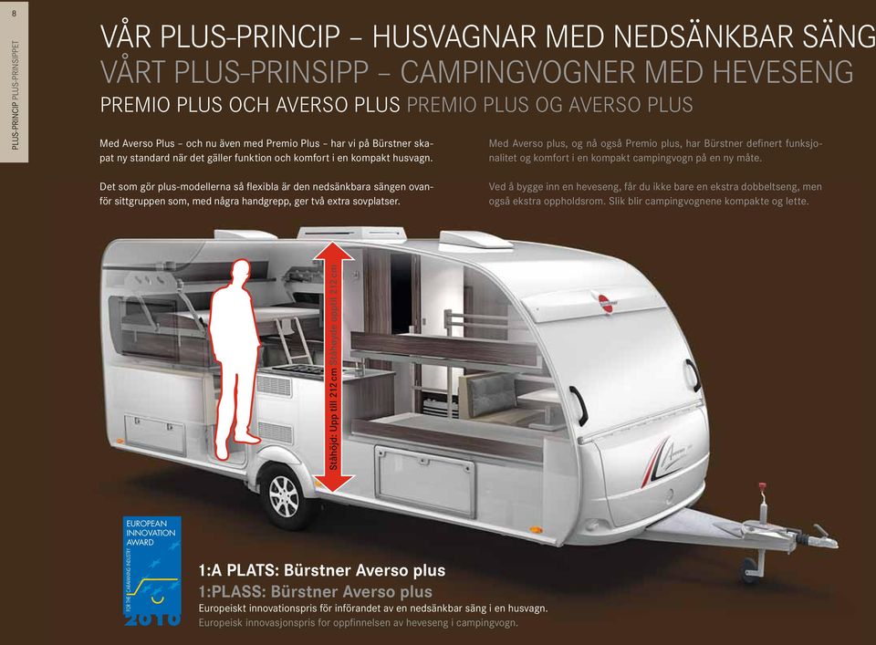 Med Averso plus, og nå også Premio plus, har Bürstner definert funksjonalitet og komfort i en kompakt campingvogn på en ny måte.