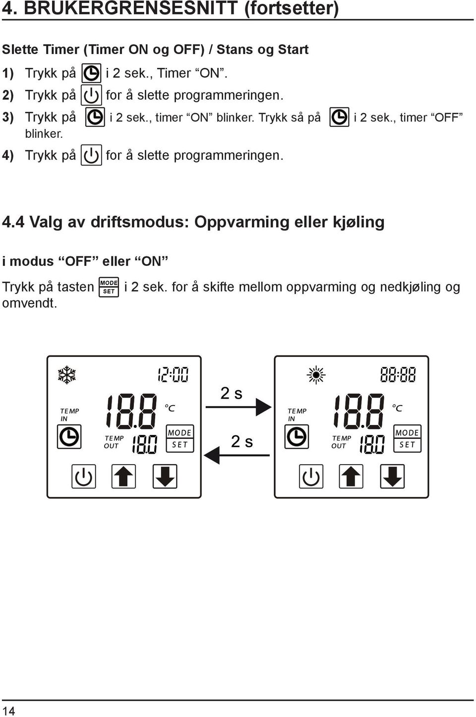 Trykk så på i 2 sek., timer OFF blinker. 4)