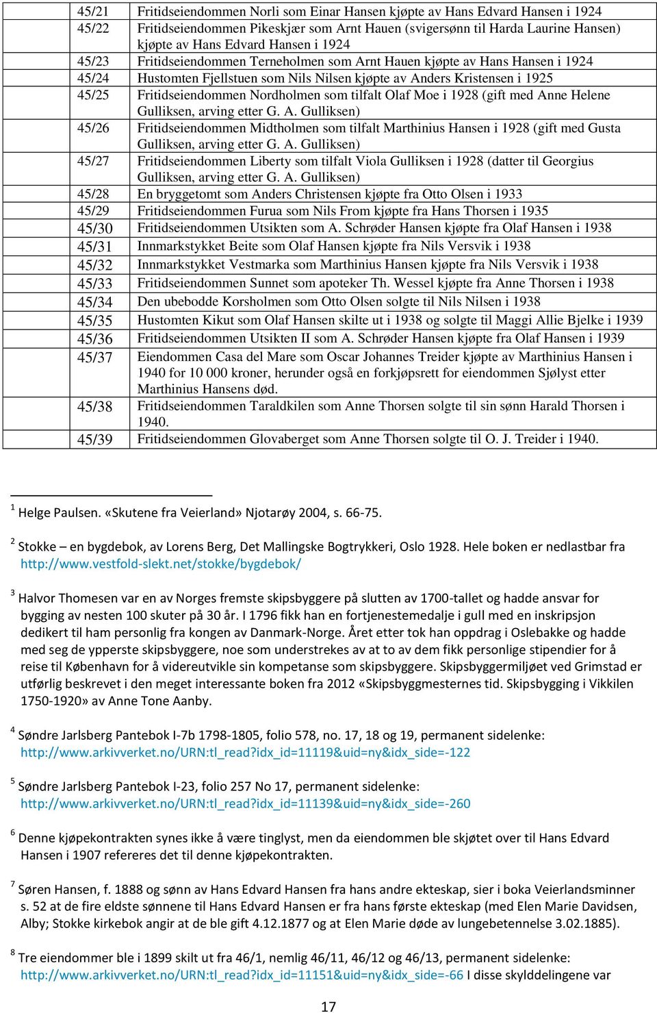 som tilfalt Olaf Moe i 1928 (gift med Anne Helene Gulliksen, arving etter G. A. Gulliksen) 45/26 Fritidseiendommen Midtholmen som tilfalt Marthinius Hansen i 1928 (gift med Gusta Gulliksen, arving etter G.