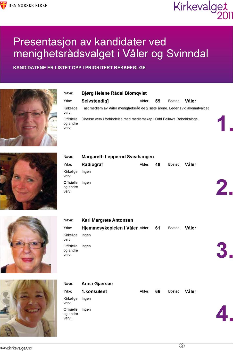 Leder av diakoniutvalget Diverse verv i forbindelse med medlemskap i Odd Fellows Rebekkaloge. 1.