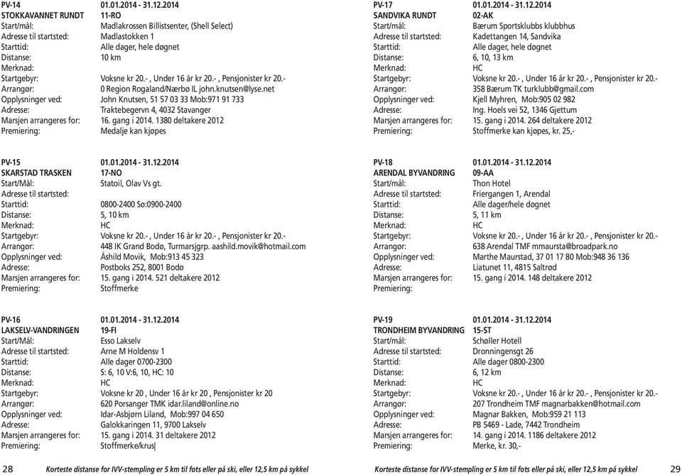12.2014 SANDVIKA RUNDT 02-AK Start/mål: Bærum Sportsklubbs klubbhus Kadettangen 14, Sandvika Distanse: 6, 10, 13 km HC Arrangør: 358 Bærum TK turklubb@gmail.