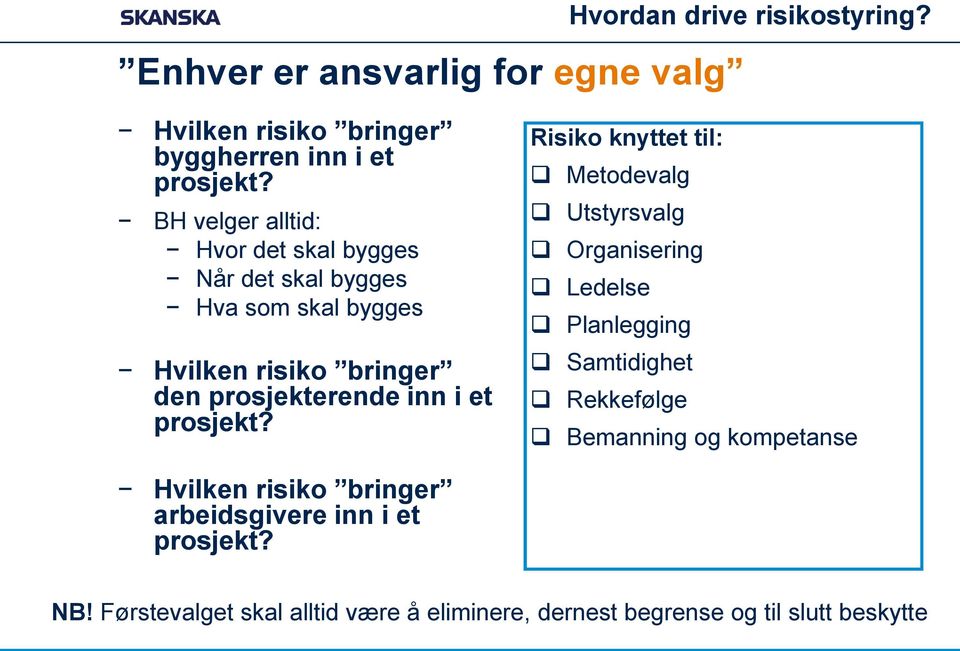 Hvilken risiko bringer arbeidsgivere inn i et prosjekt?