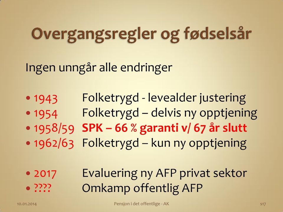 1962/63 Folketrygd kun ny opptjening 2017?