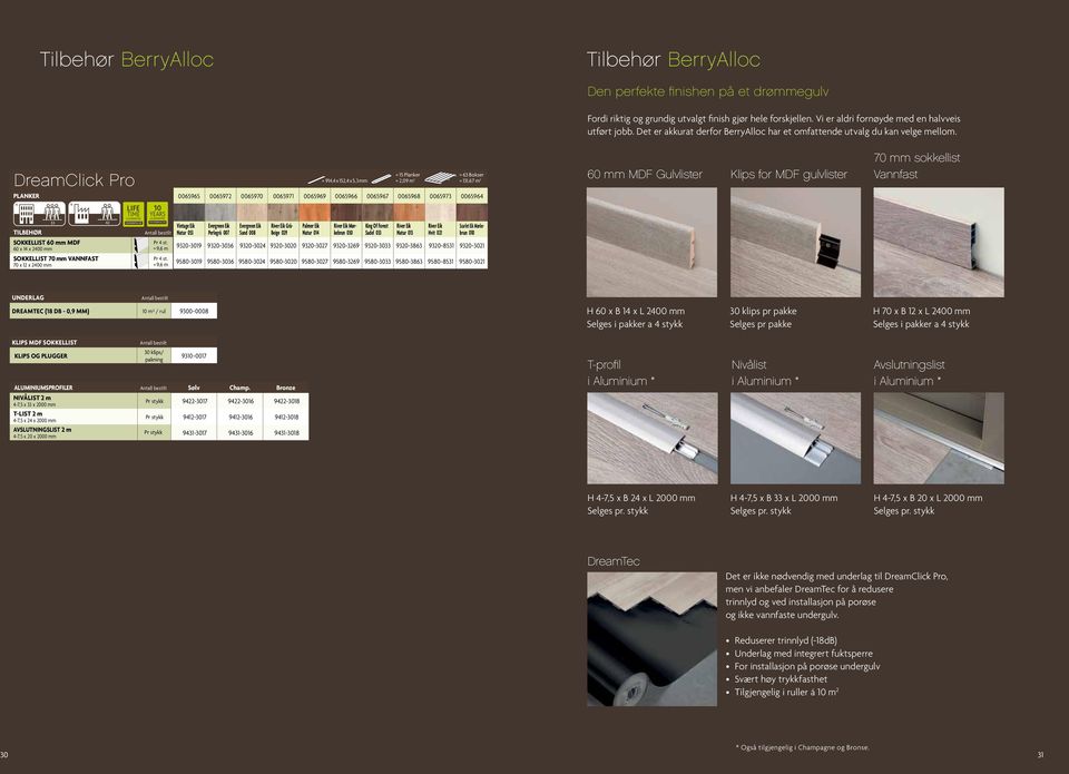 DreamClick Pro PLANKER 6 = 15 Planker = 63 Bokser = 914,4 x 152,4 x 5,3 mm = 2,09 m 2 = 131,67 m 2 0065965 0065972 0065970 0065971 0065969 0065966 0065967 0065968 0065973 0065964 60 mm MDF Gulvlister