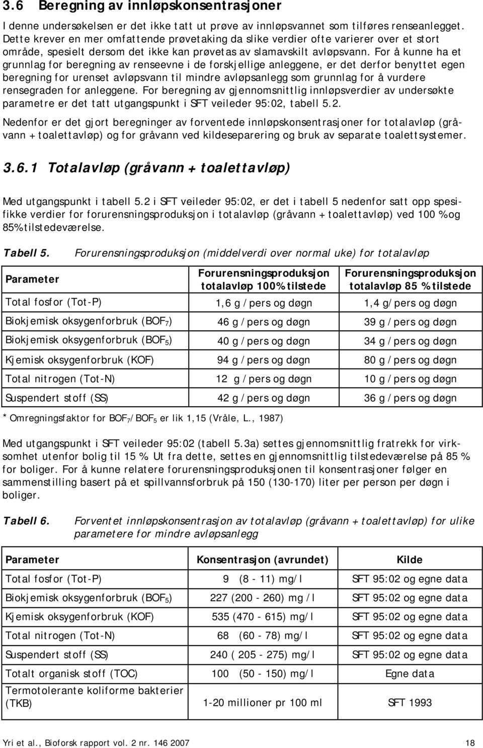 For å kunne ha et grunnlag for beregning av renseevne i de forskjellige anleggene, er det derfor benyttet egen beregning for urenset avløpsvann til mindre avløpsanlegg som grunnlag for å vurdere