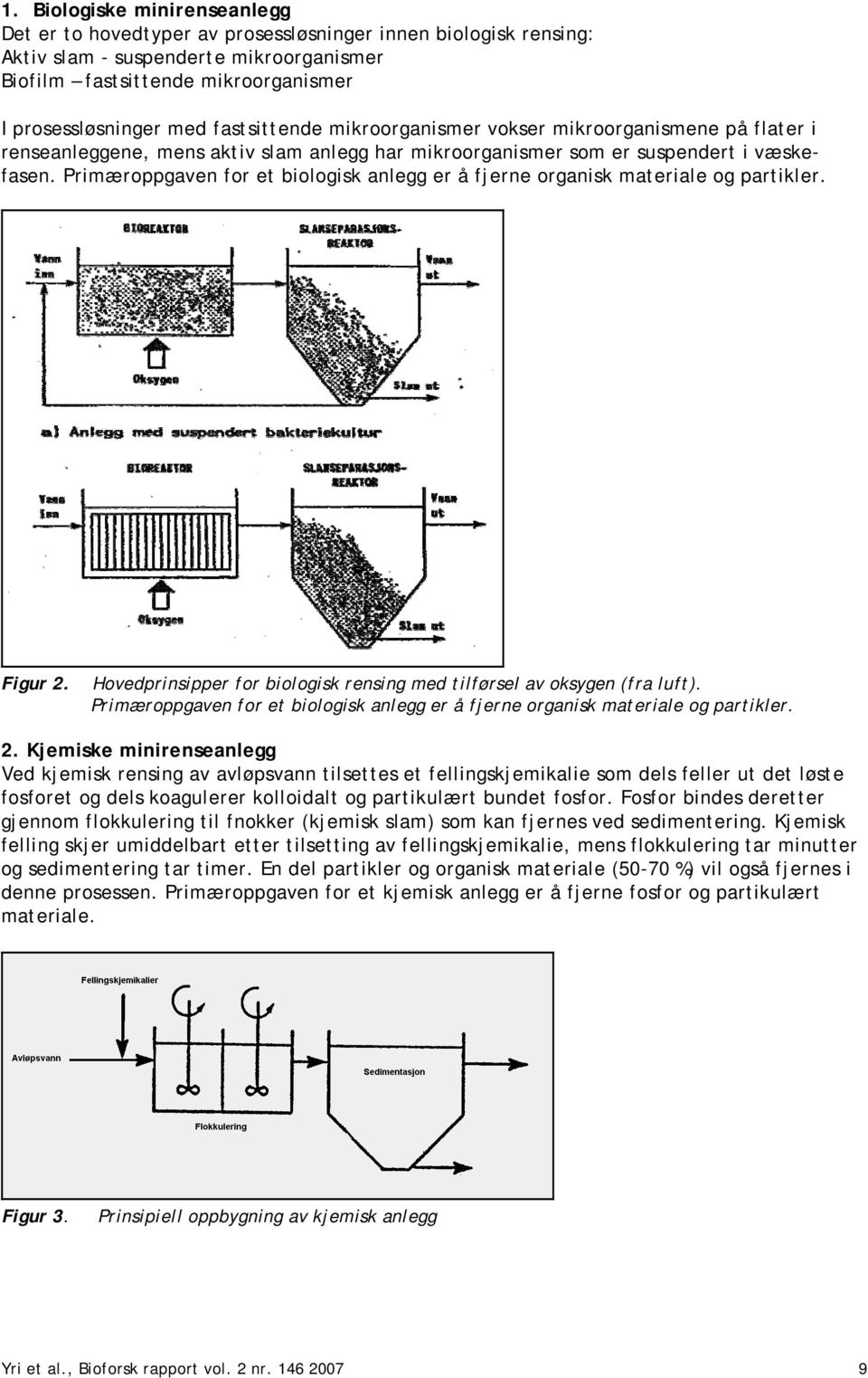 Primæroppgaven for et biologisk anlegg er å fjerne organisk materiale og partikler. Figur 2. Hovedprinsipper for biologisk rensing med tilførsel av oksygen (fra luft).