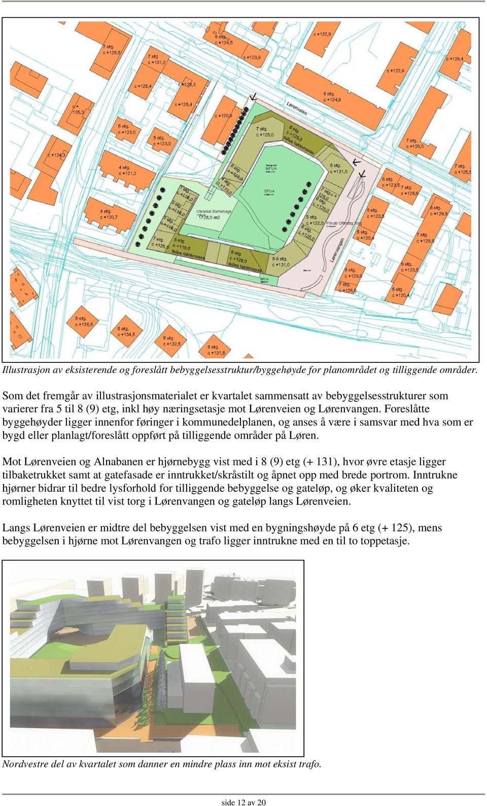 Foreslåtte byggehøyder ligger innenfor føringer i kommunedelplanen, og anses å være i samsvar med hva som er bygd eller planlagt/foreslått oppført på tilliggende områder på Løren.