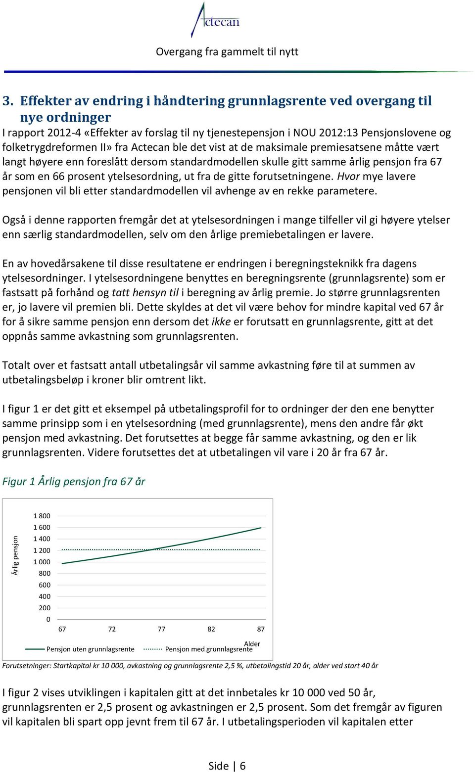 Actecan ble det vist at de maksimale premiesatsene måtte vært langt høyere enn foreslått dersom standardmodellen skulle gitt samme årlig pensjon fra 67 år som en 66 prosent ytelsesordning, ut fra de