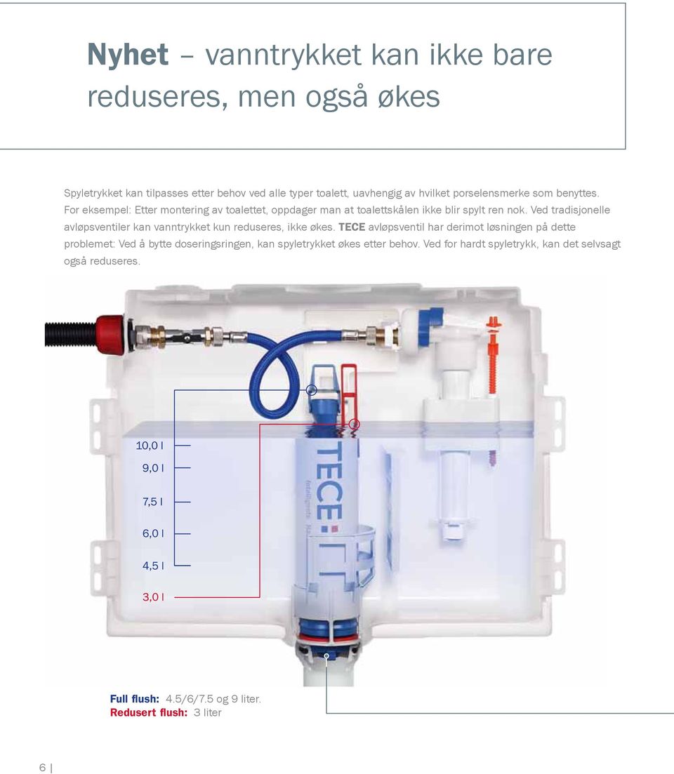 Ved tradisjonelle avløpsventiler kan vanntrykket kun reduseres, ikke økes.