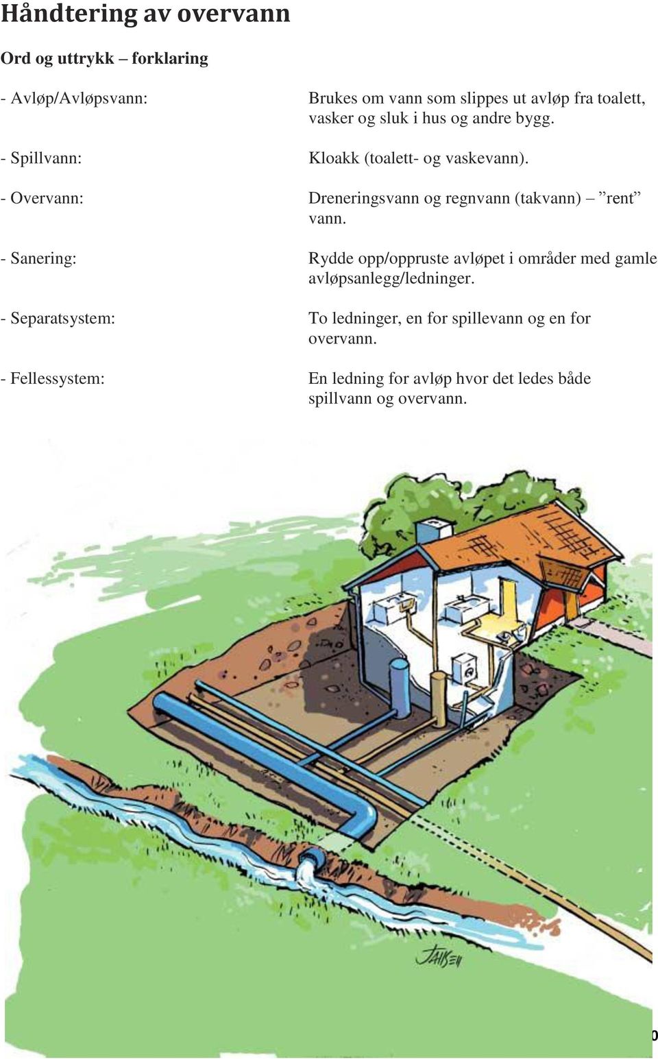 - Overvann: Dreneringsvann og regnvann (takvann) rent vann.