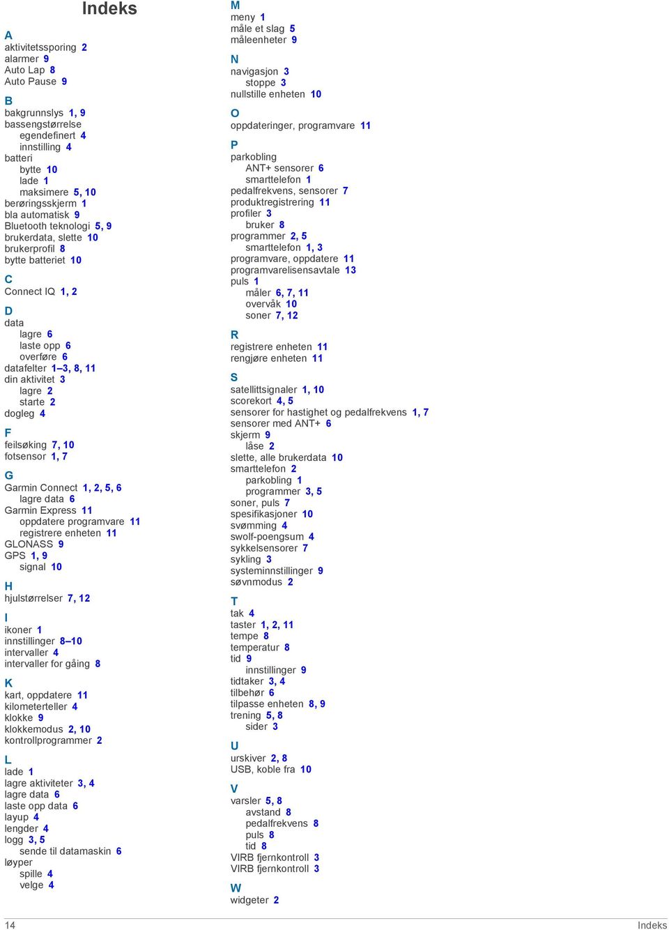 starte 2 dogleg 4 F feilsøking 7, 10 fotsensor 1, 7 G Garmin Connect 1, 2, 5, 6 lagre data 6 Garmin Express 11 oppdatere programvare 11 registrere enheten 11 GLONASS 9 GPS 1, 9 signal 10 H