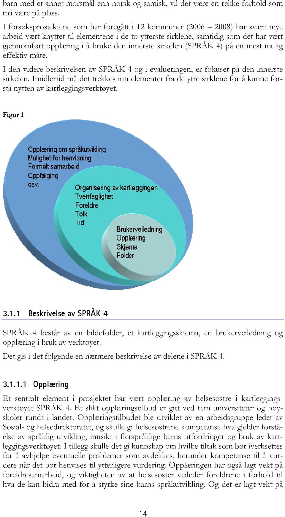 den innerste sirkelen (SPRÅK 4) på en mest mulig effektiv måte. I den videre beskrivelsen av SPRÅK 4 og i evalueringen, er fokuset på den innerste sirkelen.