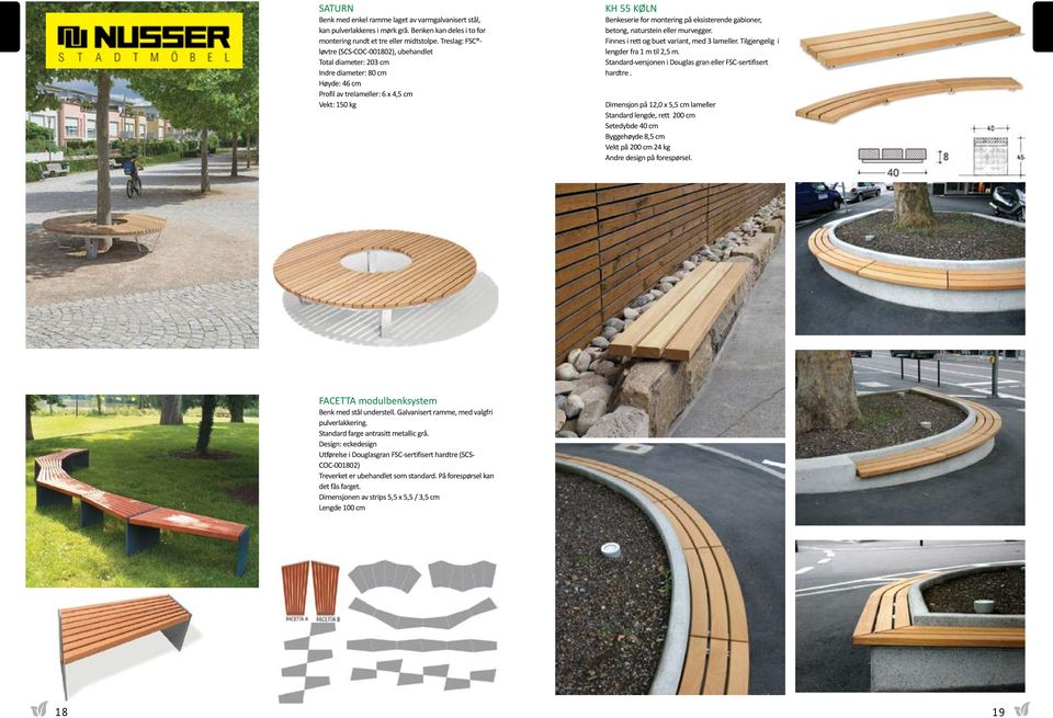 eksisterende gabioner, betong, naturstein eller murvegger. Finnes i rett og buet variant, med 3 lameller. Tilgjengelig i lengder fra 1 m til 2,5 m.