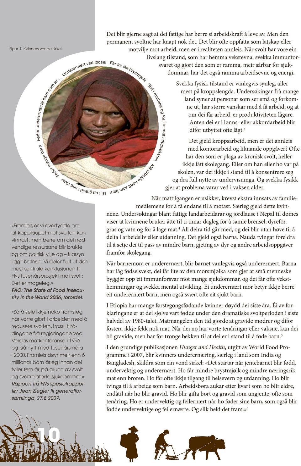 ligg i botnen. Vi deler fullt ut den mest sentrale konklusjonen til FNs tusenårsprosjekt mot svolt: Det er mogeleg.» FAO: The State of Food Insecurity in the World 2006, forordet.