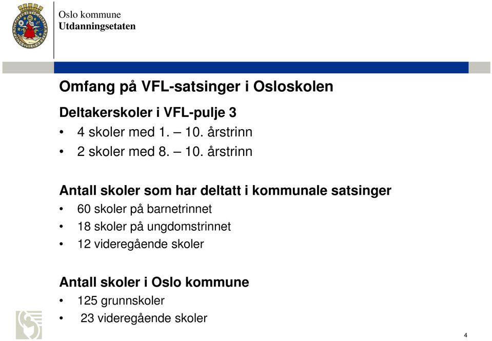 årstrinn Antall skoler som har deltatt i kommunale satsinger 60 skoler på