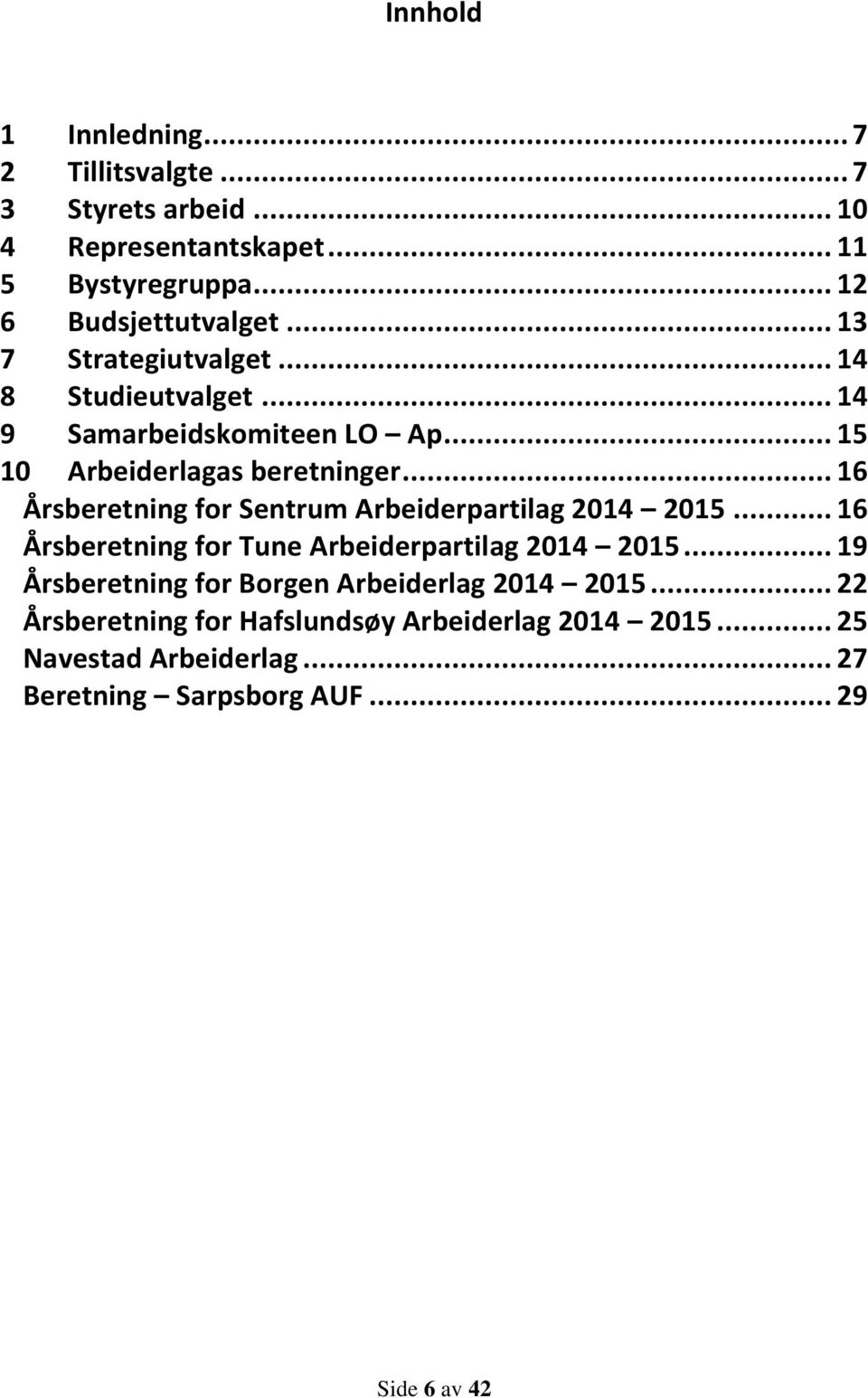 .. 16 Årsberetning for Sentrum Arbeiderpartilag 2014 2015... 16 Årsberetning for Tune Arbeiderpartilag 2014 2015.