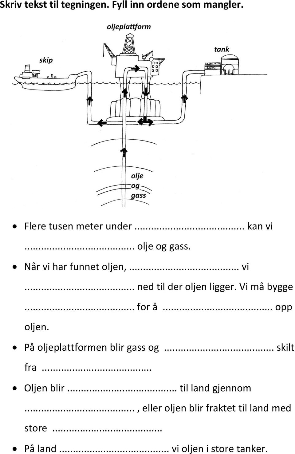 .. for å... opp oljen. På oljeplattformen blir gass og... skilt fra... Oljen blir.