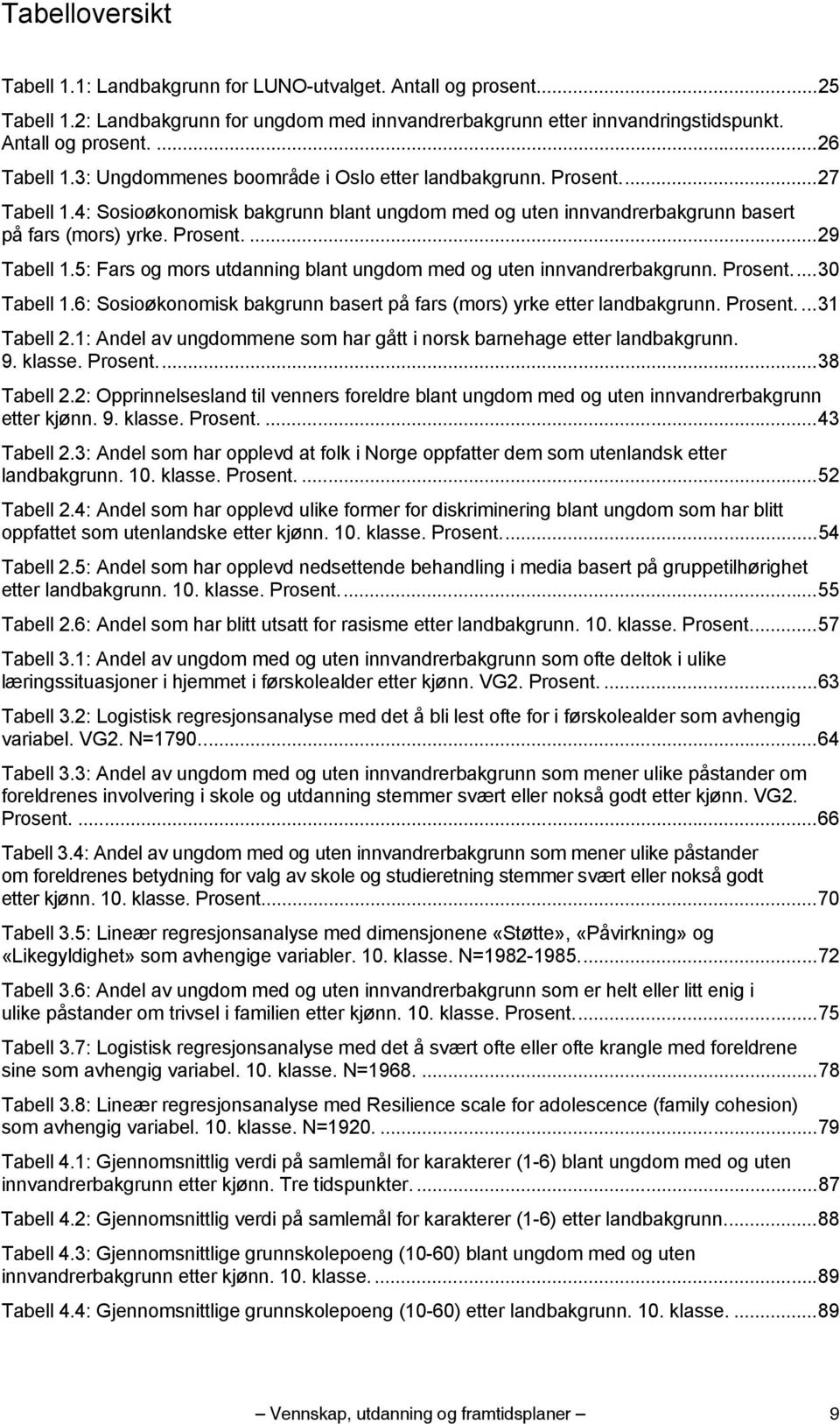 5: Fars og mors utdanning blant ungdom med og uten innvandrerbakgrunn. Prosent...30 Tabell 1.6: Sosioøkonomisk bakgrunn basert på fars (mors) yrke etter landbakgrunn. Prosent....31 Tabell 2.