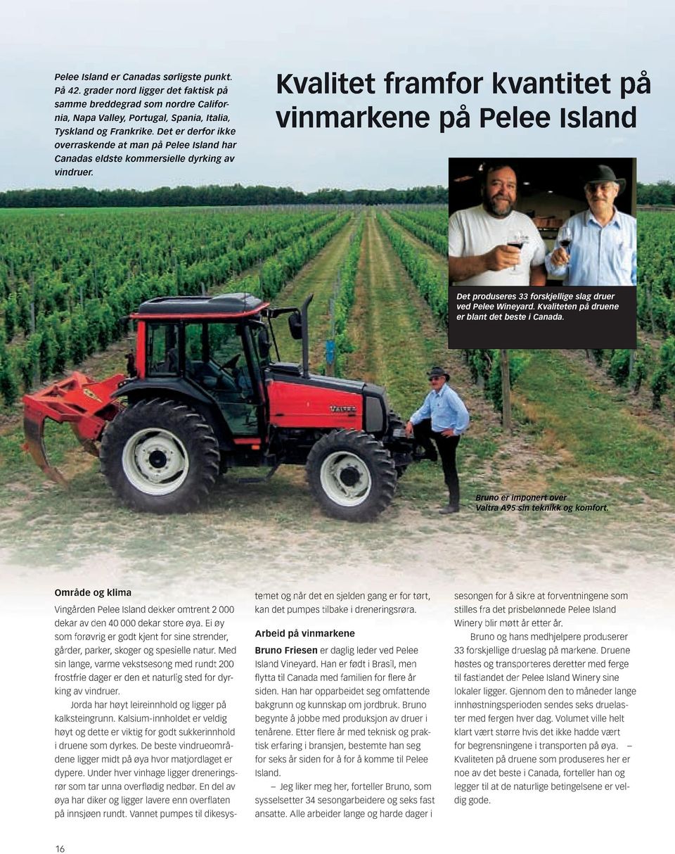 Kvalitet framfor kvantitet på vinmarkene på Pelee Island Det produseres 33 forskjellige slag druer ved Pelee Wineyard. Kvaliteten på druene er blant det beste i Canada.