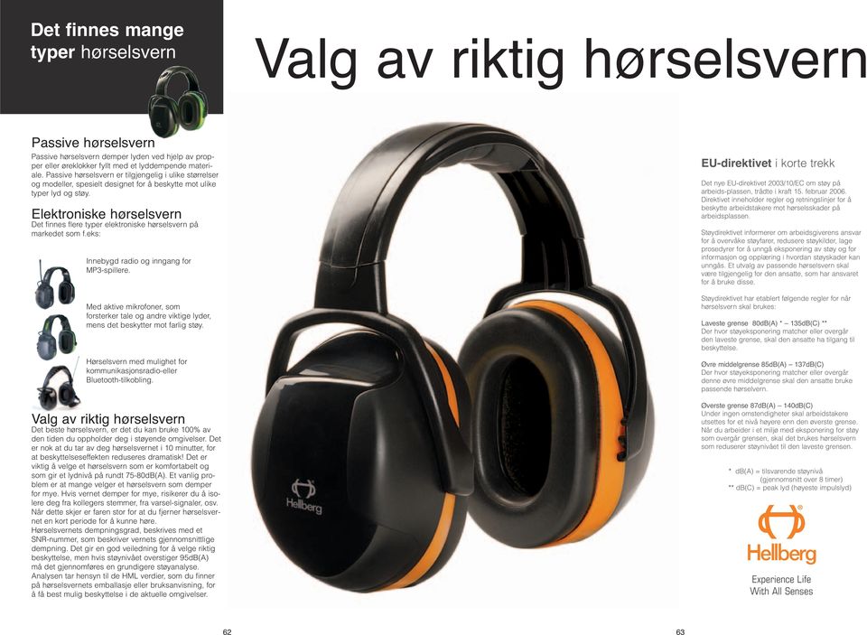 Elektroniske hørselsvern Det finnes flere typer elektroniske hørselsvern på markedet som f.eks: Innebygd radio og inngang for MP3-spillere.