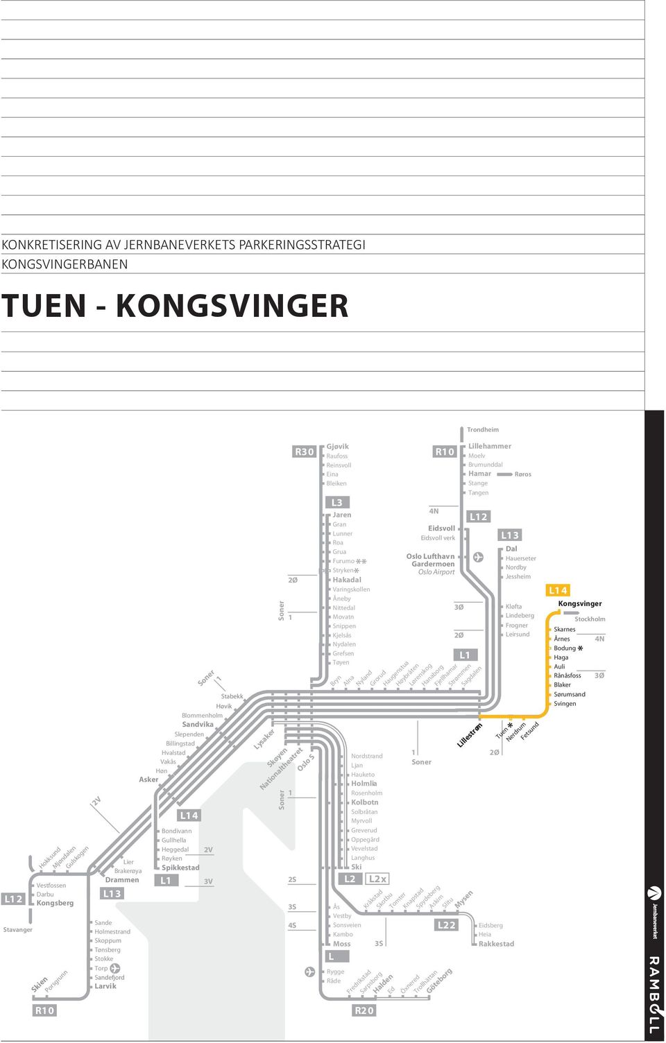 Svingen Rånåsfoss Auli Haga Bodung * Årnes Skarnes Lindeberg Frogner Leirsund Kløfta L14 Eidsvoll Eidsvoll verk Oslo Lufthavn Gardermoen Oslo Airport L12 Stange Tangen Hamar Brumunddal Moelv