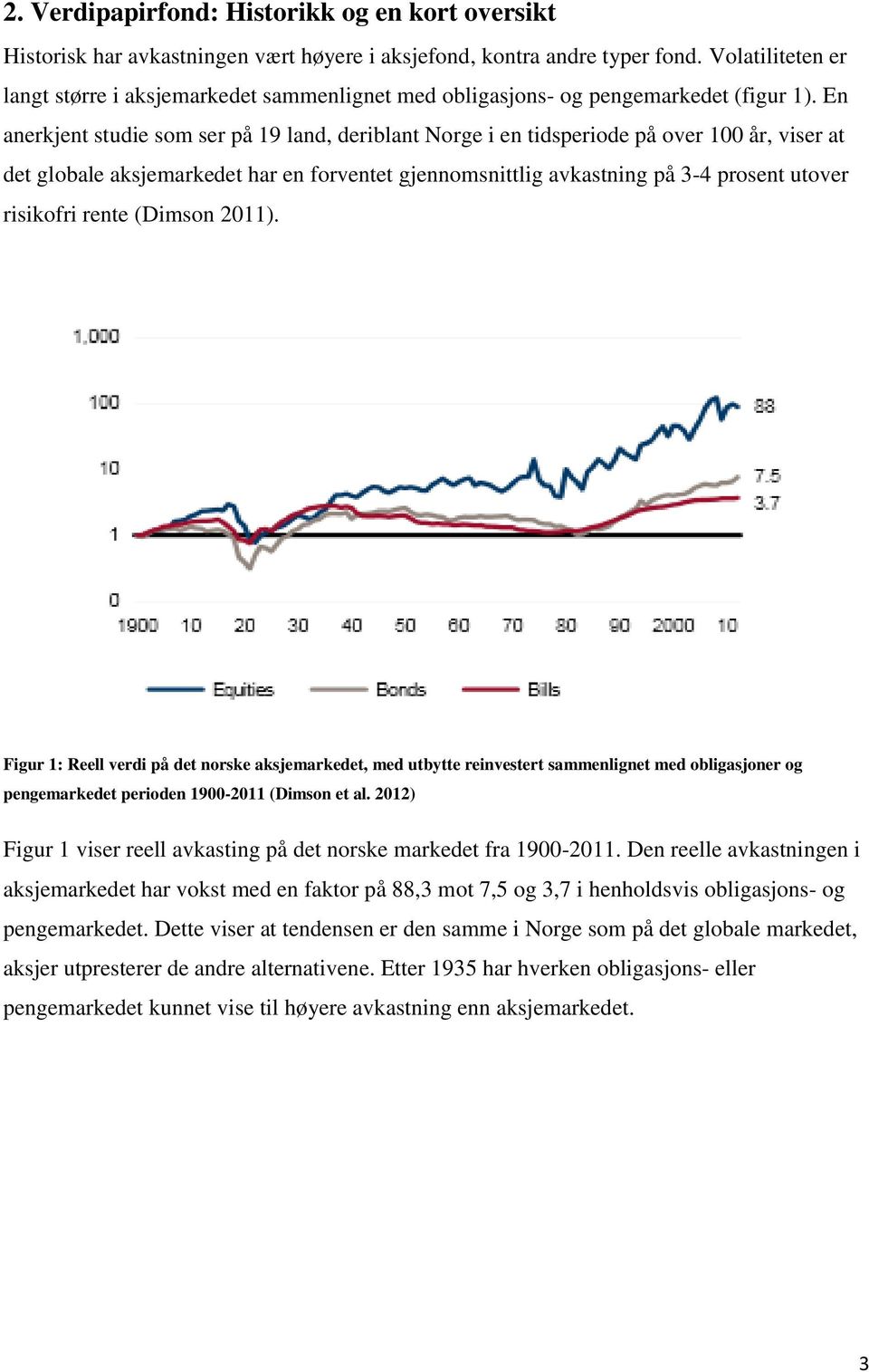 En anerkjent studie som ser på 19 land, deriblant Norge i en tidsperiode på over 100 år, viser at det globale aksjemarkedet har en forventet gjennomsnittlig avkastning på 3-4 prosent utover risikofri