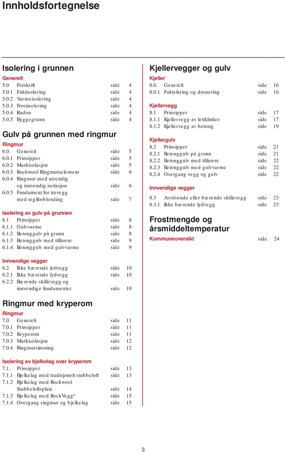 Prinsipper side 8 6.. Gulvvarme side 8 6.. Betonggulv på grunn side 8 6.. Betonggulv med tilfarere side 9 6.. Betonggulv med gulvvarme side 9 Kjellervegger og gulv Kjeller 8.0.