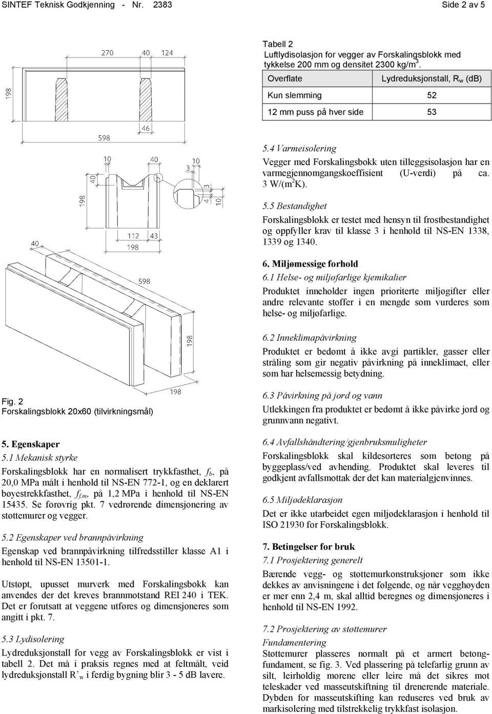 4 Varmeisolering Vegger med Forskalingsbokk uten tilleggsisolasjon har en varmegjennomgangskoeffisient (Uverdi) på ca. 3 W/(m 2 K). 5.