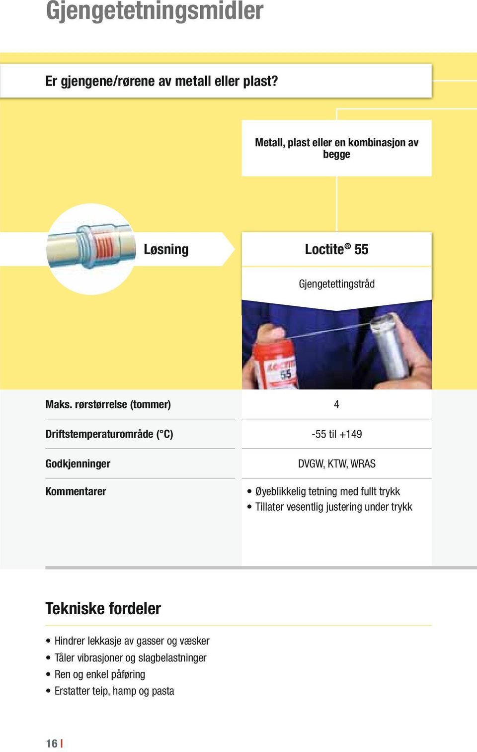 rørstørrelse (tommer) 4 Driftstemperaturområde ( C) -55 til +149 Godkjenninger Kommentarer DVGW, KTW, WRAS Øyeblikkelig