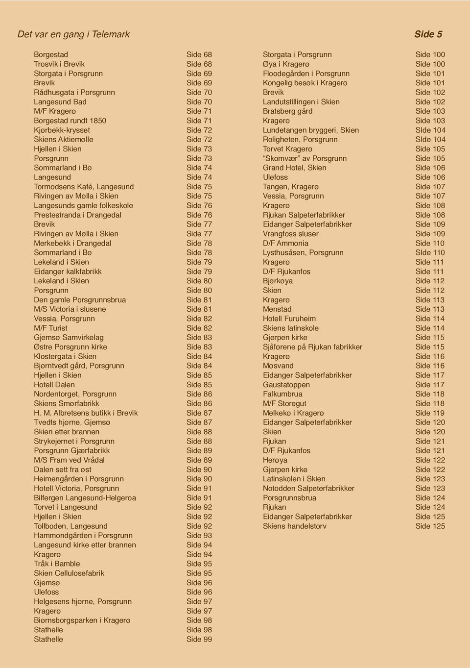 Rivingen av Mølla i Skien Side 75 Langesunds gamle folkeskole Side 76 Prestestranda i Drangedal Side 76 Brevik Side 77 Rivingen av Mølla i Skien Side 77 Merkebekk i Drangedal Side 78 Sommarland i Bø