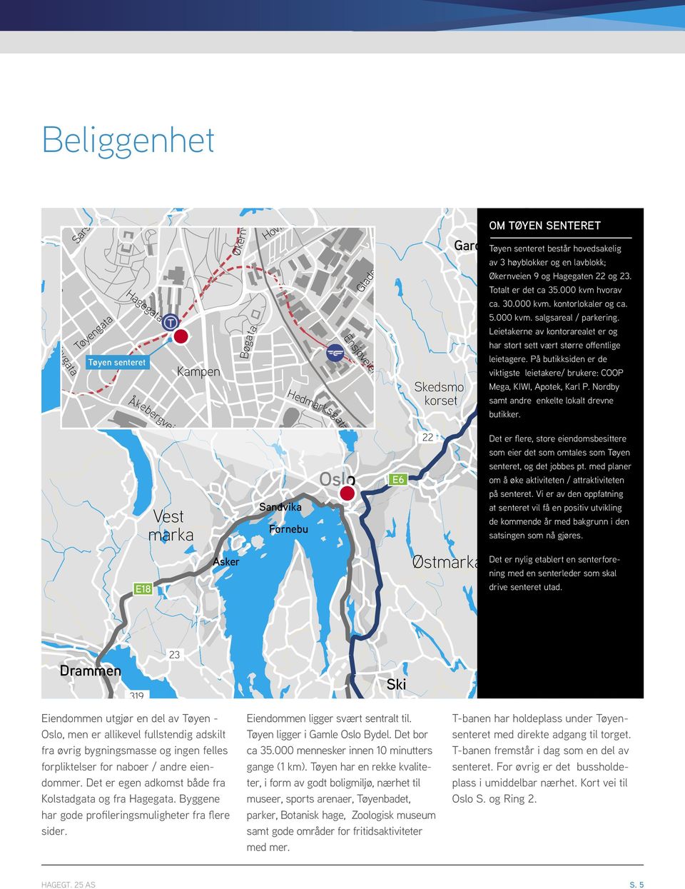 000 kvm hvorav ca. 30.000 kvm. kontorlokaler og ca. 5.000 kvm. Jessheim salgsareal / parkering. Leietakerne av kontorarealet er og har stort sett vært større offentlige leietagere.