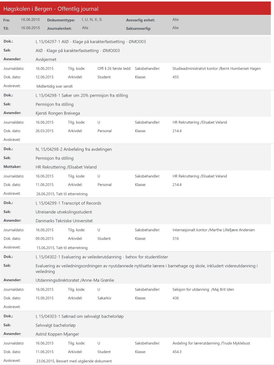 2015 Arkivdel: Personal 214.4 N, 15/04298-2 Anbefaling fra avdelingen Permisjon fra stilling HR Rekruttering /Elisabet Veland HR Rekruttering /Elisabet Veland Dok. dato: 11.06.