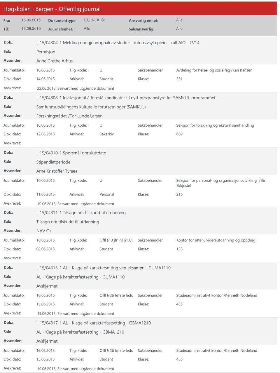 2015, Besvart med utgående dokument I, 15/04308-1 Invitasjon til å foreslå kandidater til nytt programstyre for SAMKL-programmet Samfunnsutviklingens kulturelle forutsetninger (SAMKL) Forskningsrådet