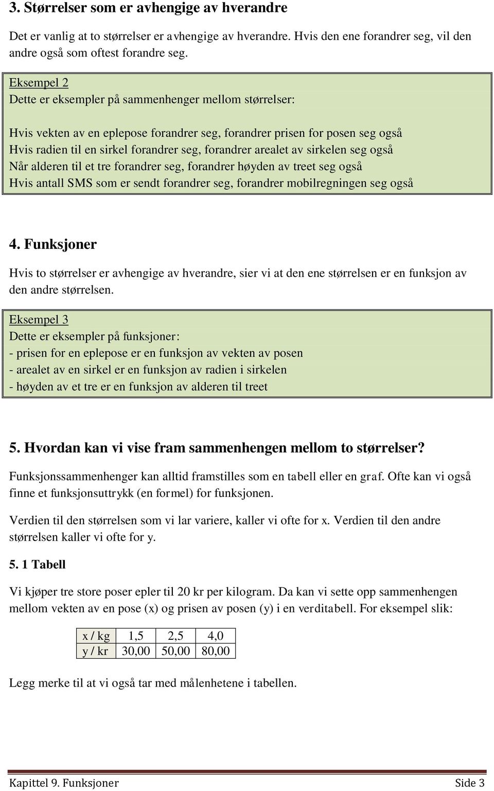 arealet av sirkelen seg også Når alderen til et tre forandrer seg, forandrer høyden av treet seg også Hvis antall SMS som er sendt forandrer seg, forandrer mobilregningen seg også 4.